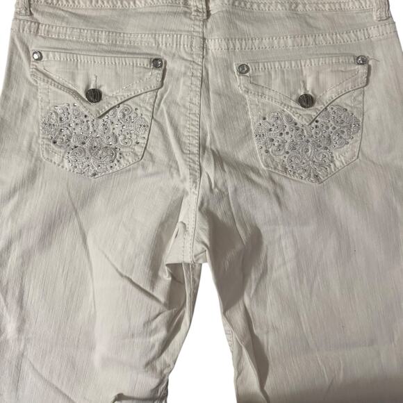 Nine West White Beaded Clam Digger Jeans Size 12 Cropped Retro Sparkle - Picture 6 of 7